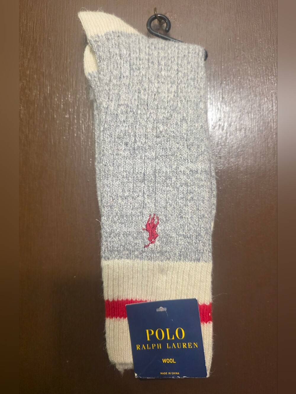 Polo Ralph Lauren Wool i Socks - Gray with Cream & Red